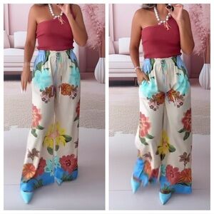 FROM PARIS FRANCE Floral Wide-Leg Pants